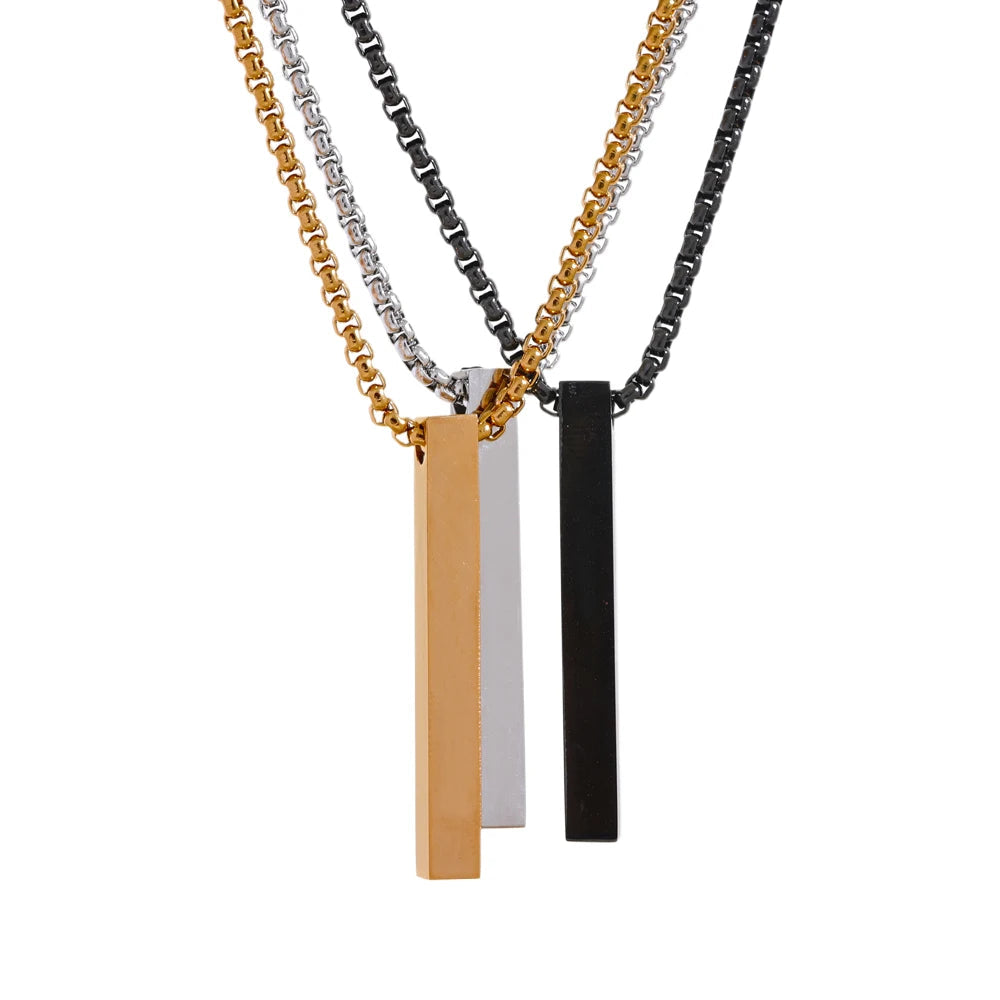 Yhpup Gold Silver Black Color Stainless Steel Long Square Men Pendant Necklace Waterproof Daily Minimalist Punk Classic Jewelry