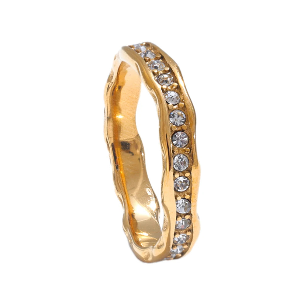 Yhpup Size 7 Cubic Zirconia 316L Stainless Steel Finger Casting Ring for Women Water Resistant Metal Fashion Charm Jewelry Gift