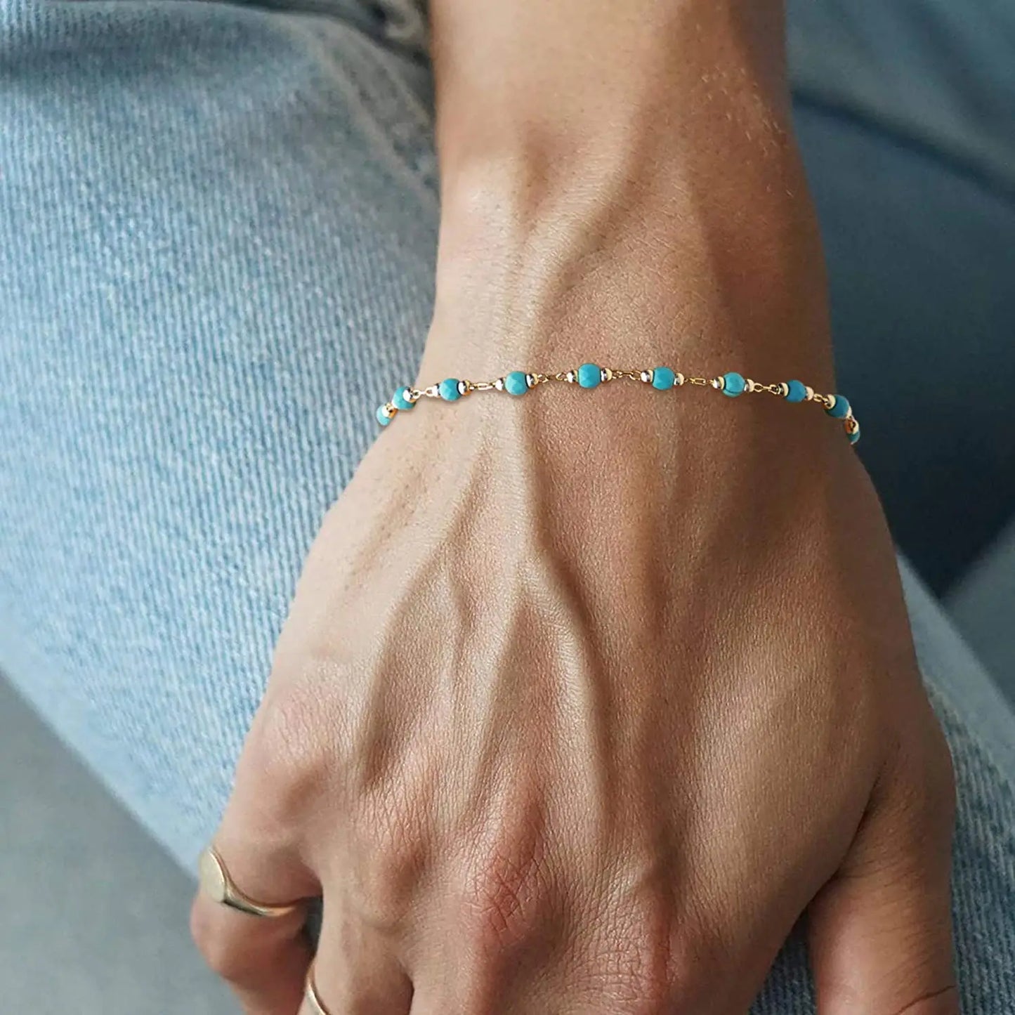 Youthway Fashion Turquoise Stainless Steel 18K Gold Pvd Plated Adjustable Bracelet Waterproof Jewelry Women Gift