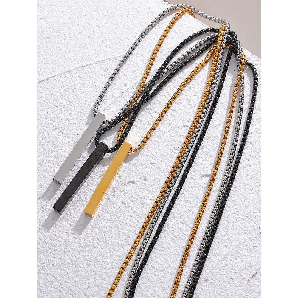 Yhpup Gold Silver Black Color Stainless Steel Long Square Men Pendant Necklace Waterproof Daily Minimalist Punk Classic Jewelry