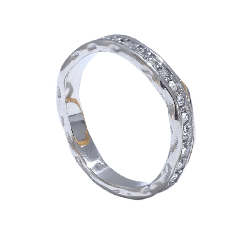 Yhpup Size 7 Cubic Zirconia 316L Stainless Steel Finger Casting Ring for Women Water Resistant Metal Fashion Charm Jewelry Gift