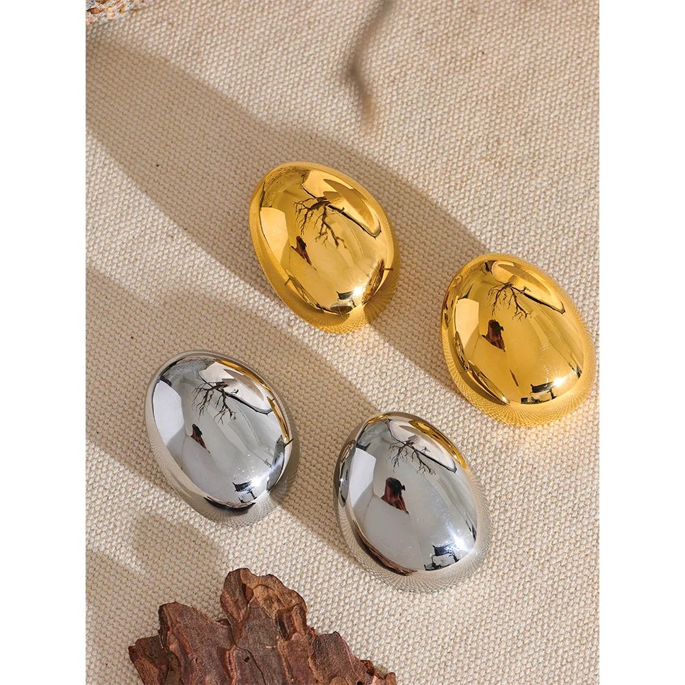 Yhpup Irregular Round Smooth Stainless Steel Metal Trendy Stud Earrings Rust Proof Texture Simple Statement Daily Jewelry Office