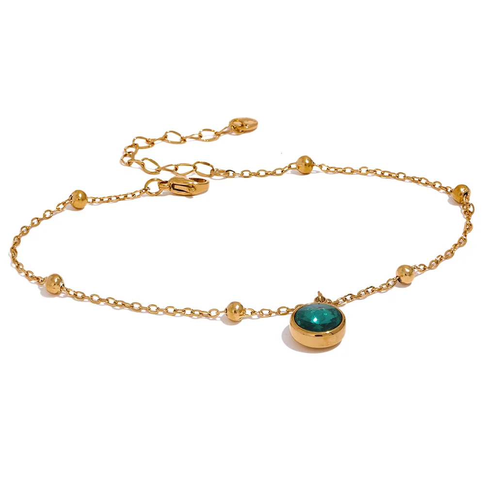 Yhpup Stainless Steel Gold Color Stylish Anklet for Women Exquisite Pink Green Cubic Zirconia Chain Waterproof Summer Jewelry