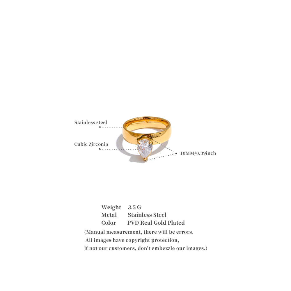 Yhpup AAA Shiny Cubic Zirconia Water Drop Geometric Golden Ring High Quality Delicate Smooth Jewelry Accessories for Women Gift