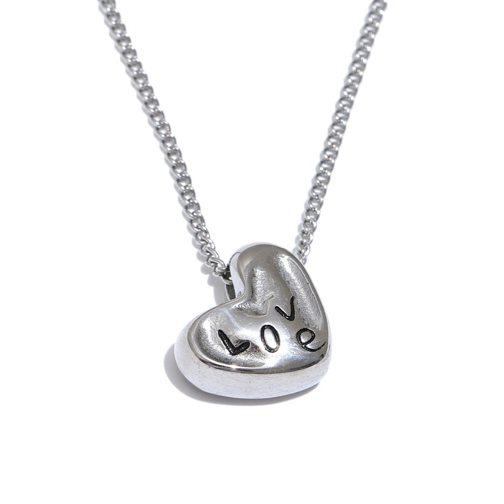 Yhpup Romantic Heart Love Necklace Cast Pendant Crossover Chain 2024 Stainless Steel Waterproof Charm Trendy Jewelry Accessories