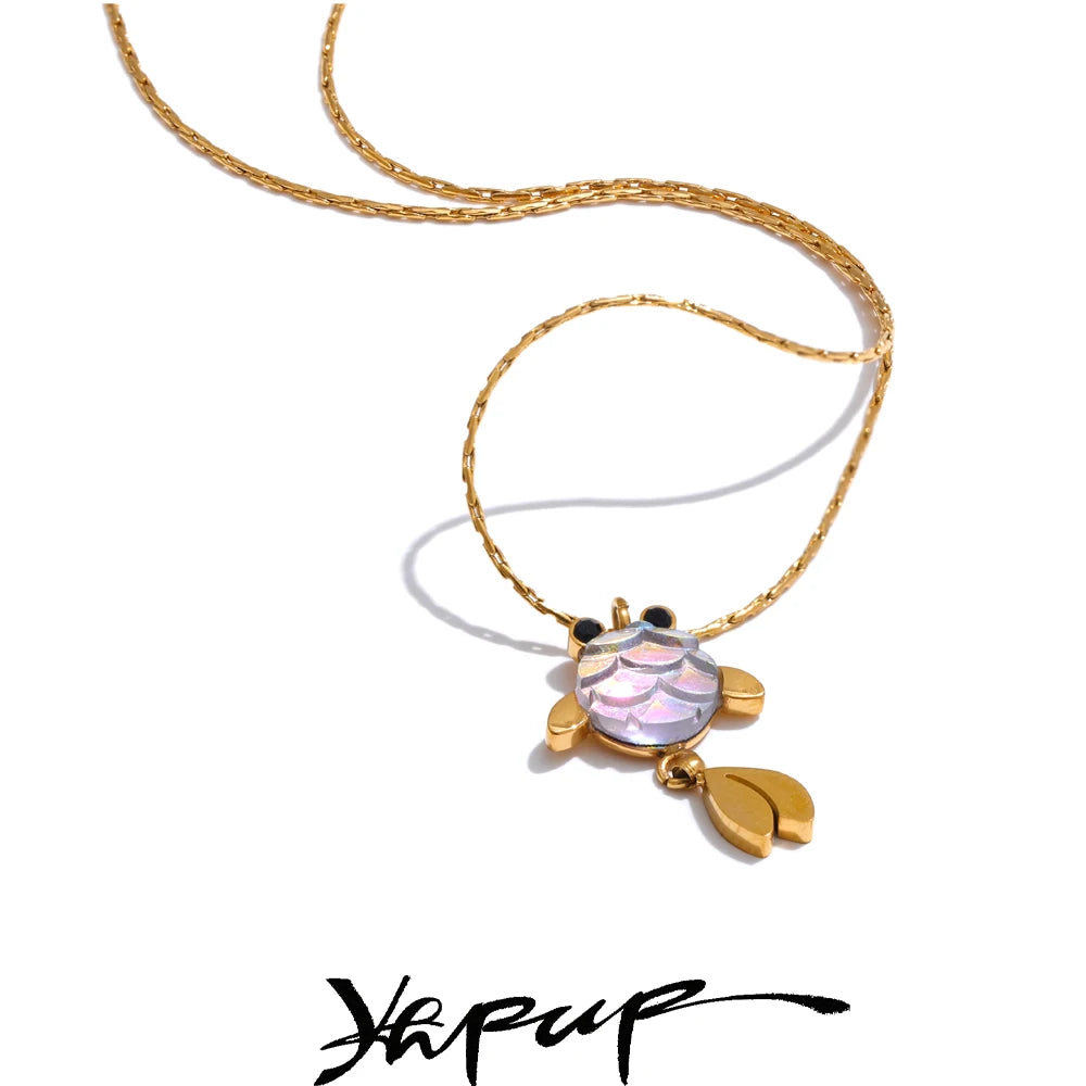 Yhpup Agile Goldfish Lucky Small Pendant Drop Necklace 316L Casting Fashion Stainless Steel Exquisite Recommend Jewelry Gift