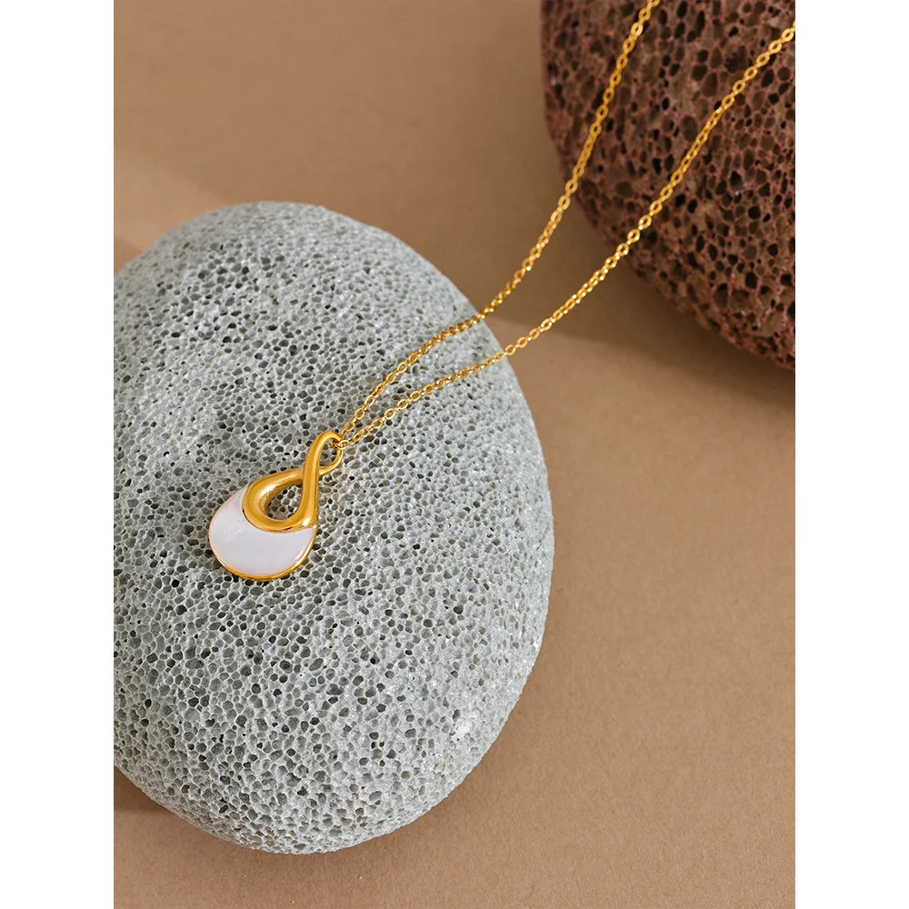 Yhpup Natural Stone Water Drop Exquisite Pendant Chic Necklace 18K Gold Color Plated Stainless Steel Premium Jewelry for Women
