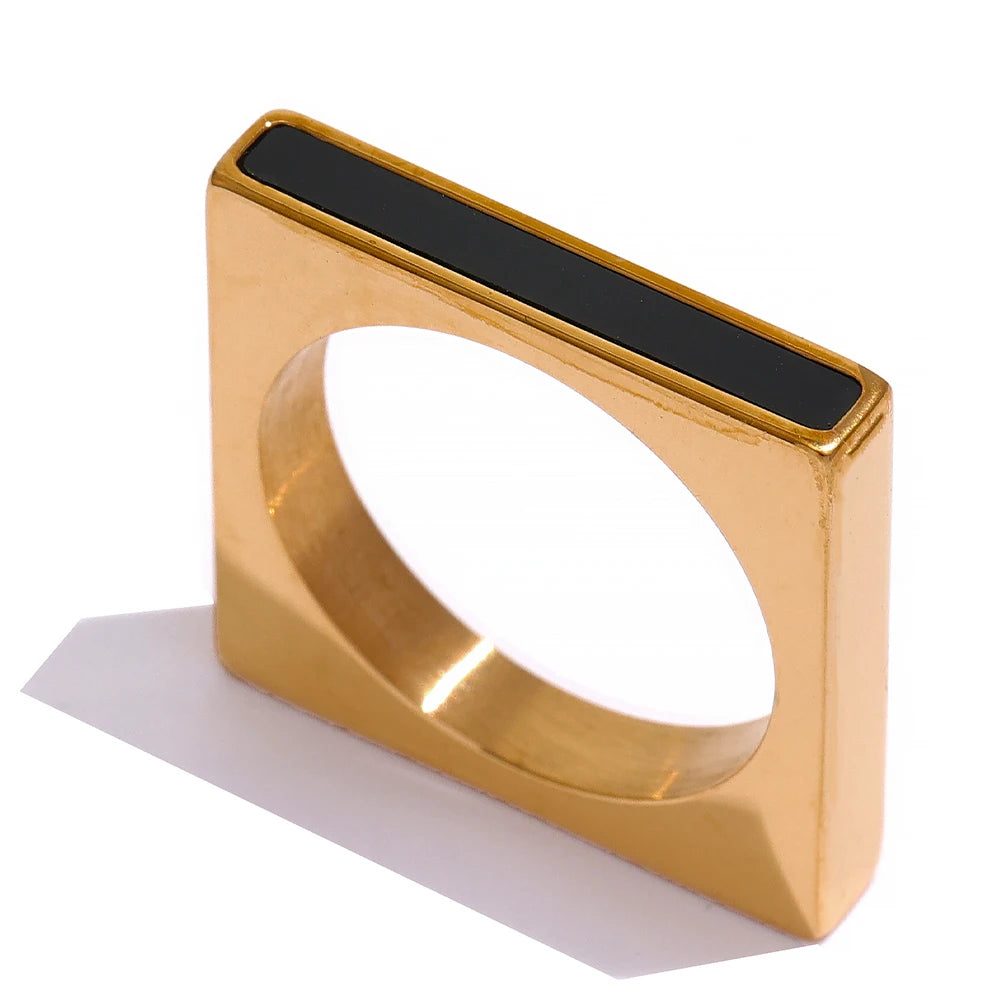 Yhpup Minimalist Geometric Square Stainless Steel Ring Acrylic Fashion Simple Temperament Occident Ring for Women Jewelry