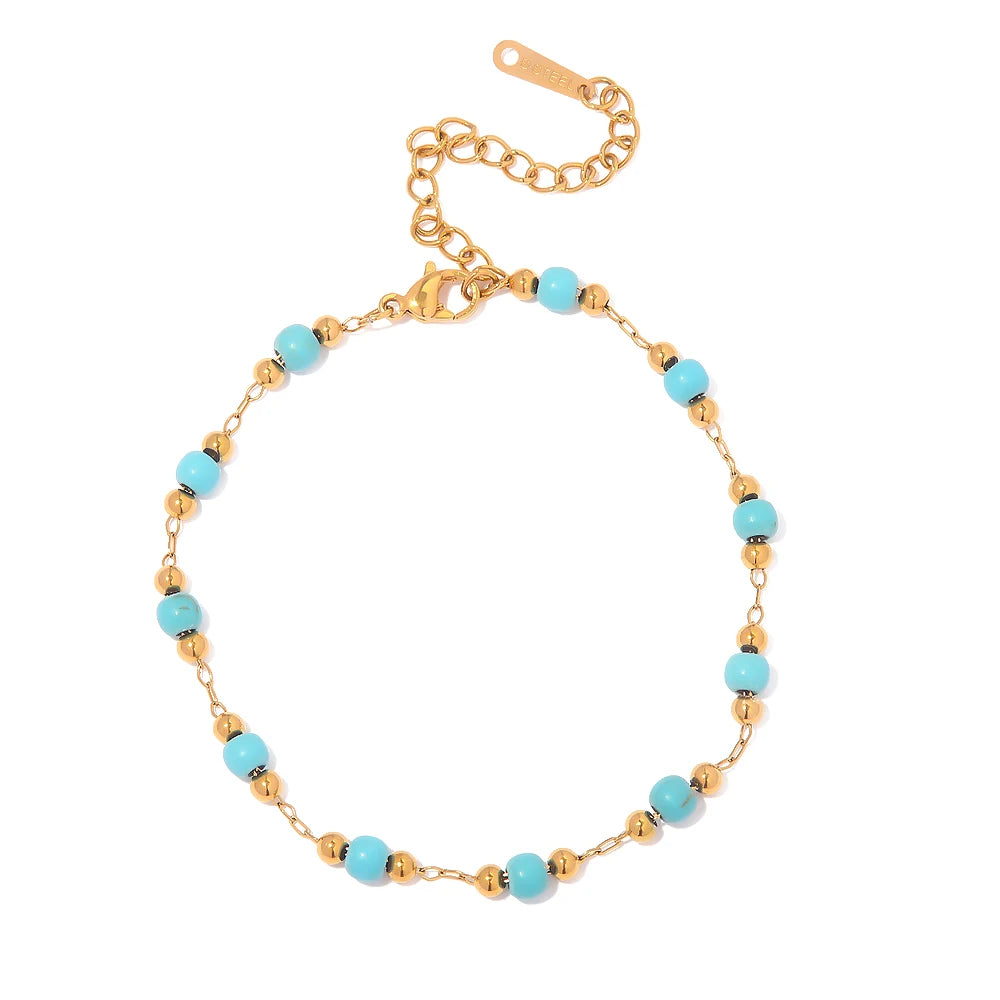 Youthway Fashion Turquoise Stainless Steel 18K Gold Pvd Plated Adjustable Bracelet Waterproof Jewelry Women Gift