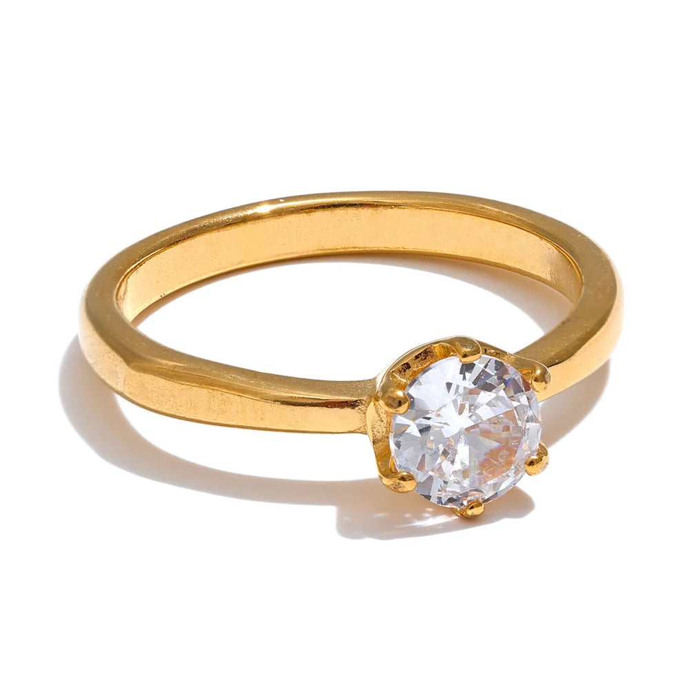 Yhpup AAA Cubic Zirconia Classic Ring High Quality 18k Gold Color Stainless Steel Fashion Charm Jewelry