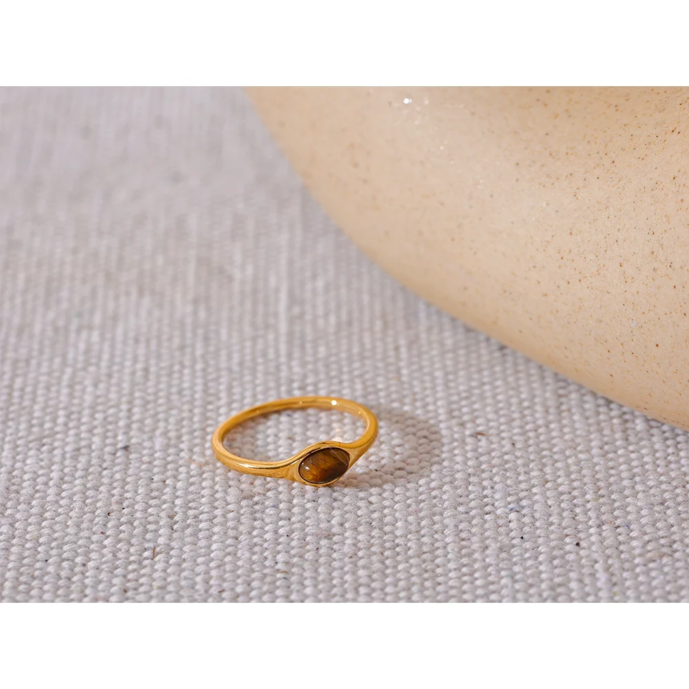 Yhpup Chic Natural Stone Stainless Steel Fashion Ring Minimalist Gold Color Waterproof France Jewelry Women Accessories Gift