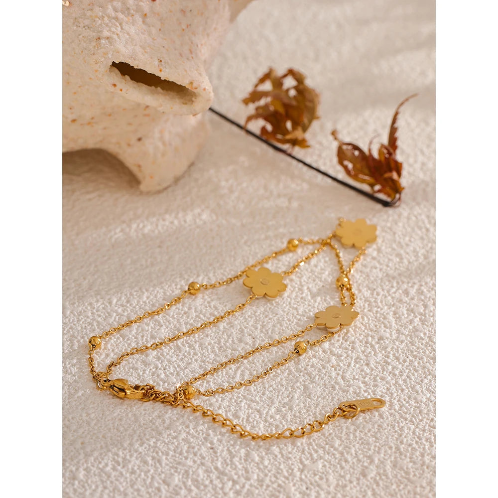 Yhpup Summer Imitation Shell Flower Double Layer Chain Necklace Anklet for Women Trendy Plant Charm Jewelry Bijoux Gift