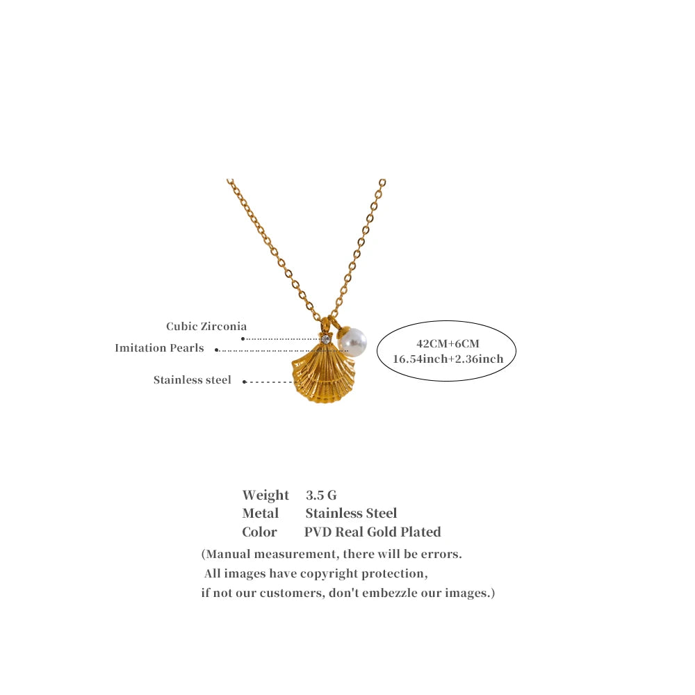 Yhpup Ocean Style Stainless Steel Metal Shell Collar Necklace 18K Gold Color Plated Pendant Stylish Jewelry Trendy
