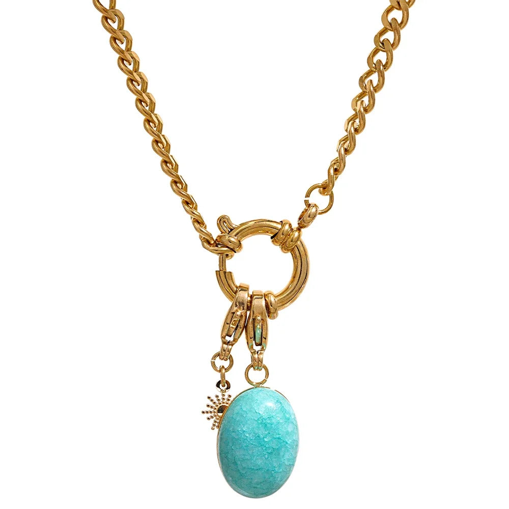 Yhpup Stainless Steel Blue Natural Stone Star Chain Collar Necklace Waterproof Jewelry Delicate Charm Collier for Women