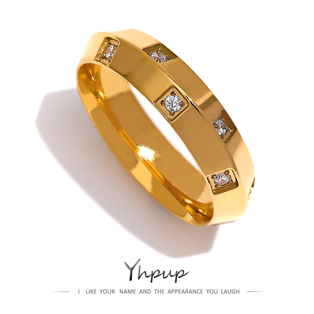 Yhpup Exquisite Zircon 316 Stainless Steel Geometric Metal Temperament Curved Ring Waterproof Jewelry Gift High Quality Anneau
