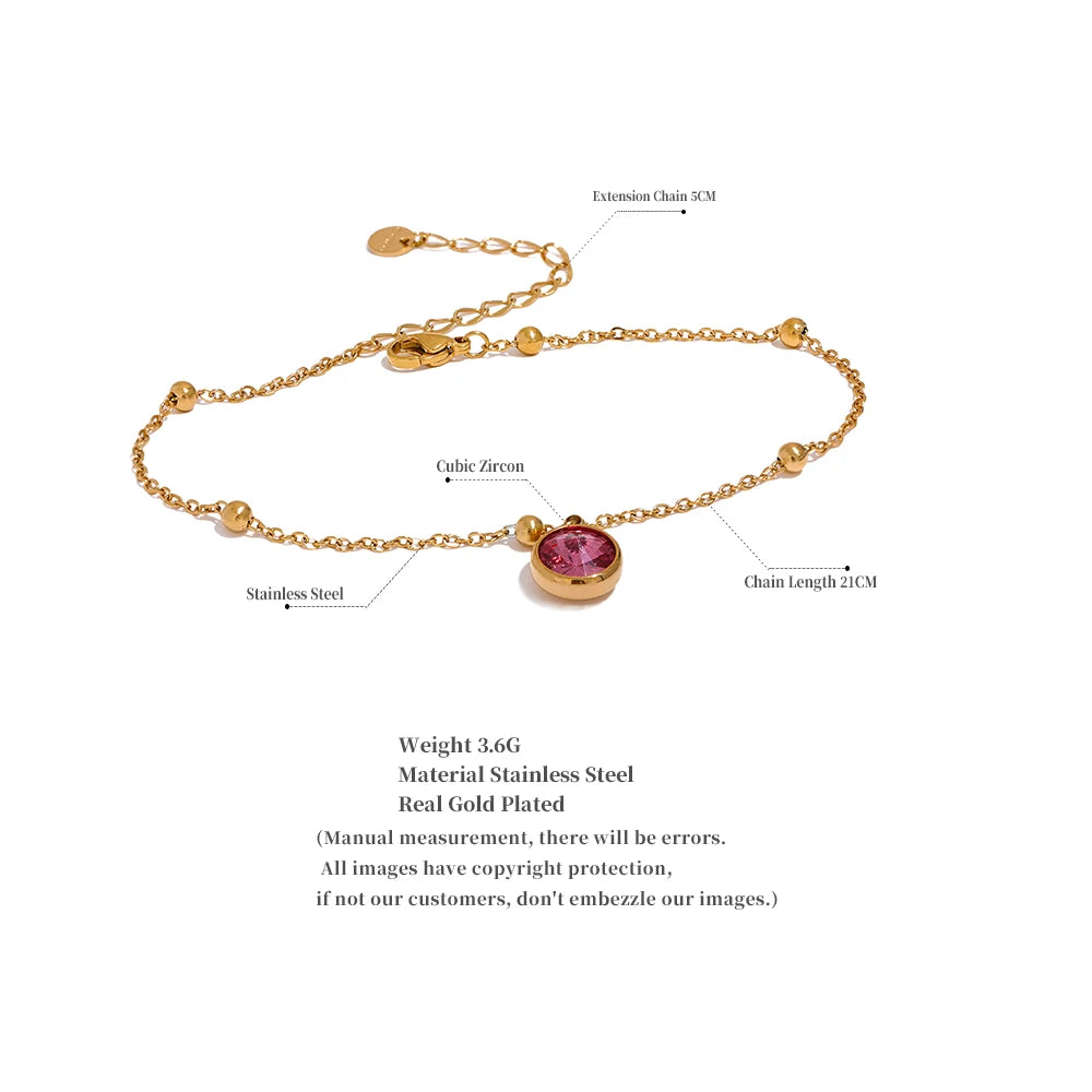 Yhpup Stainless Steel Gold Color Stylish Anklet for Women Exquisite Pink Green Cubic Zirconia Chain Waterproof Summer Jewelry