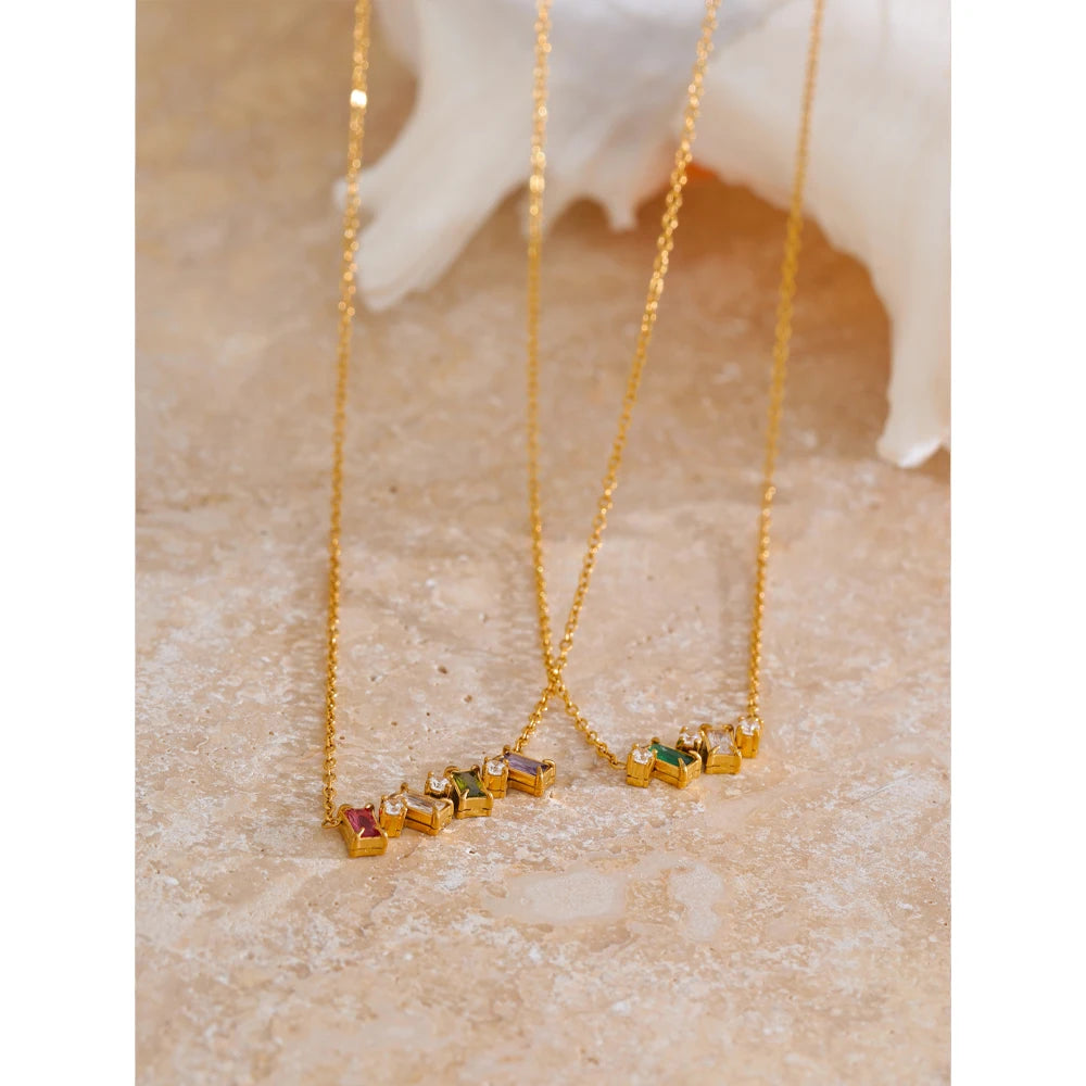 Yhpup Exquisite Colorful Cubic Zirconia Small Square Necklace Pendant Stainless Steel Delicate Fashion Jewelry Wholesale