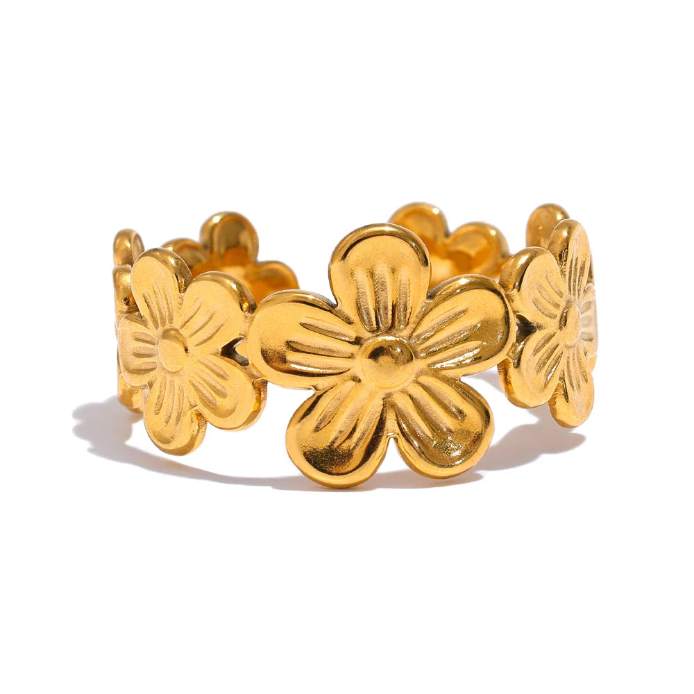 Yhpup Thin Plant Flower Adjustable Cheap Open Ring Water Resistant Metal Stainless Steel Trendy Jewelry for Women Wholesale