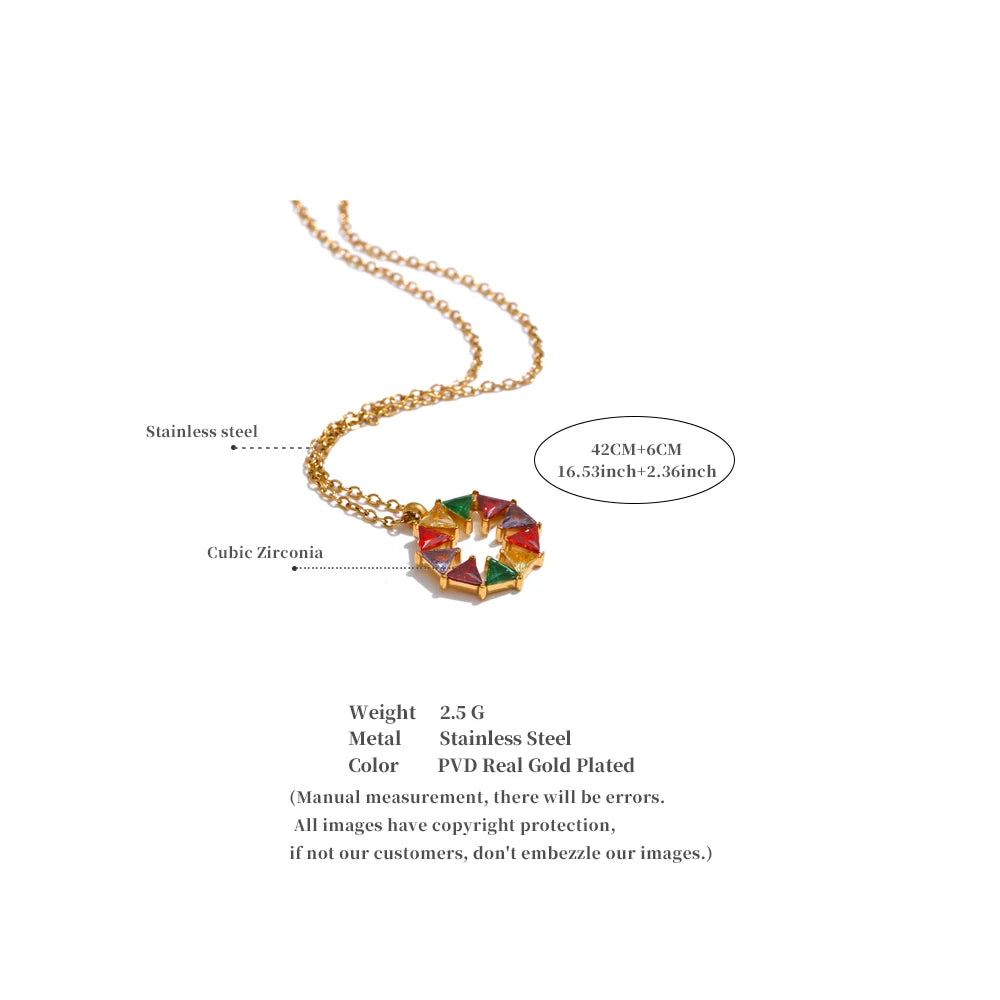 Yhpup Colorful Bling Cubic Zirconia Round Shape Rainbow Chic Necklace Pendant 18K Gold Color Fashion Waterproof Jewelry Gift