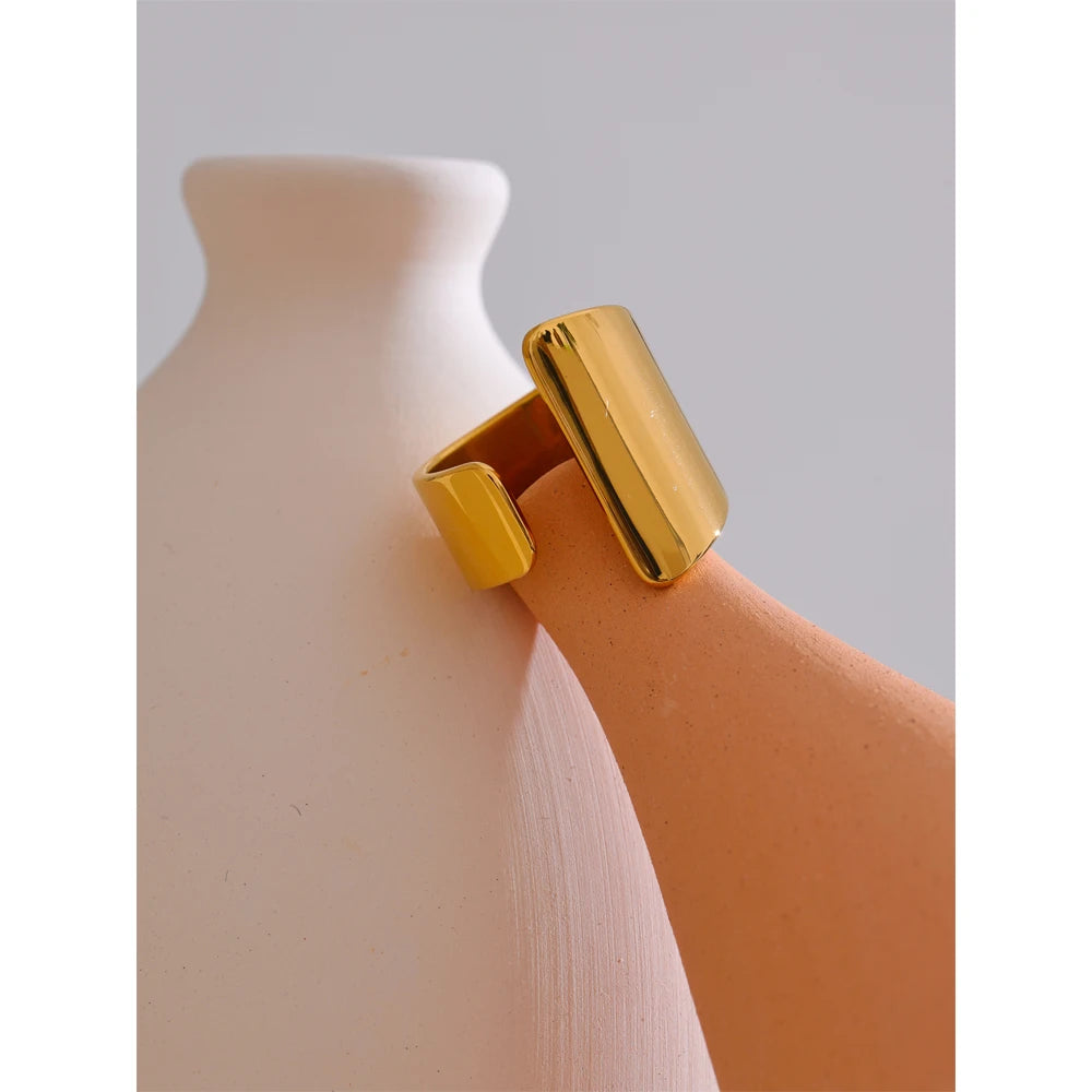 Yhpup Minimalist Smooth Metal Stainless Steel Geometric Open Wider Finger Ring 18K Gold Color Plated Simple Fashion Jewelry