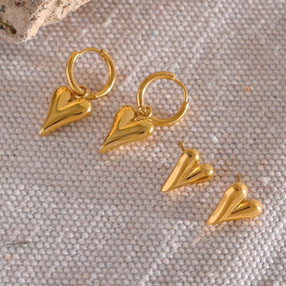 Yhpup Stainless Steel Chic Heart Huggie Hoop Earrings Charm Gold Color Tarnish Free Trendy Fashion Jewelry for Women Bijoux