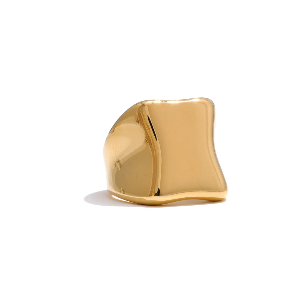 Yhpup Distinctive Glossy Stainless Steel Metal Polished Cast Ring Hypoallergenic Texture Geometric Minimalist Jewelry Gift