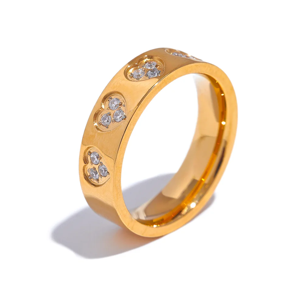 Yhpup Exquisite Cubic Zirconia Heart Stainless Steel Round Fashion Chic Ring Gold Silver Color Charm Finger Bling Jewelry Gift