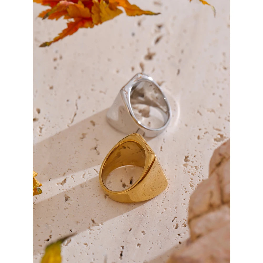Yhpup Distinctive Glossy Stainless Steel Metal Polished Cast Ring Hypoallergenic Texture Geometric Minimalist Jewelry Gift