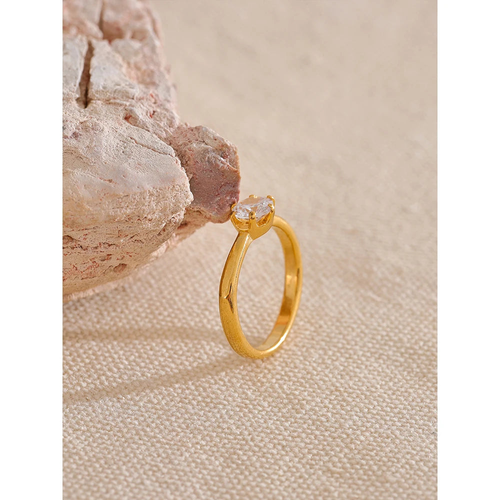 Yhpup AAA Cubic Zirconia Classic Ring High Quality 18k Gold Color Stainless Steel Fashion Charm Jewelry