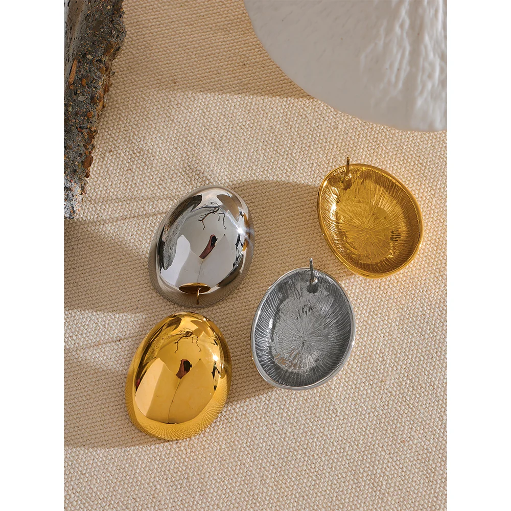 Yhpup Irregular Round Smooth Stainless Steel Metal Trendy Stud Earrings Rust Proof Texture Simple Statement Daily Jewelry Office