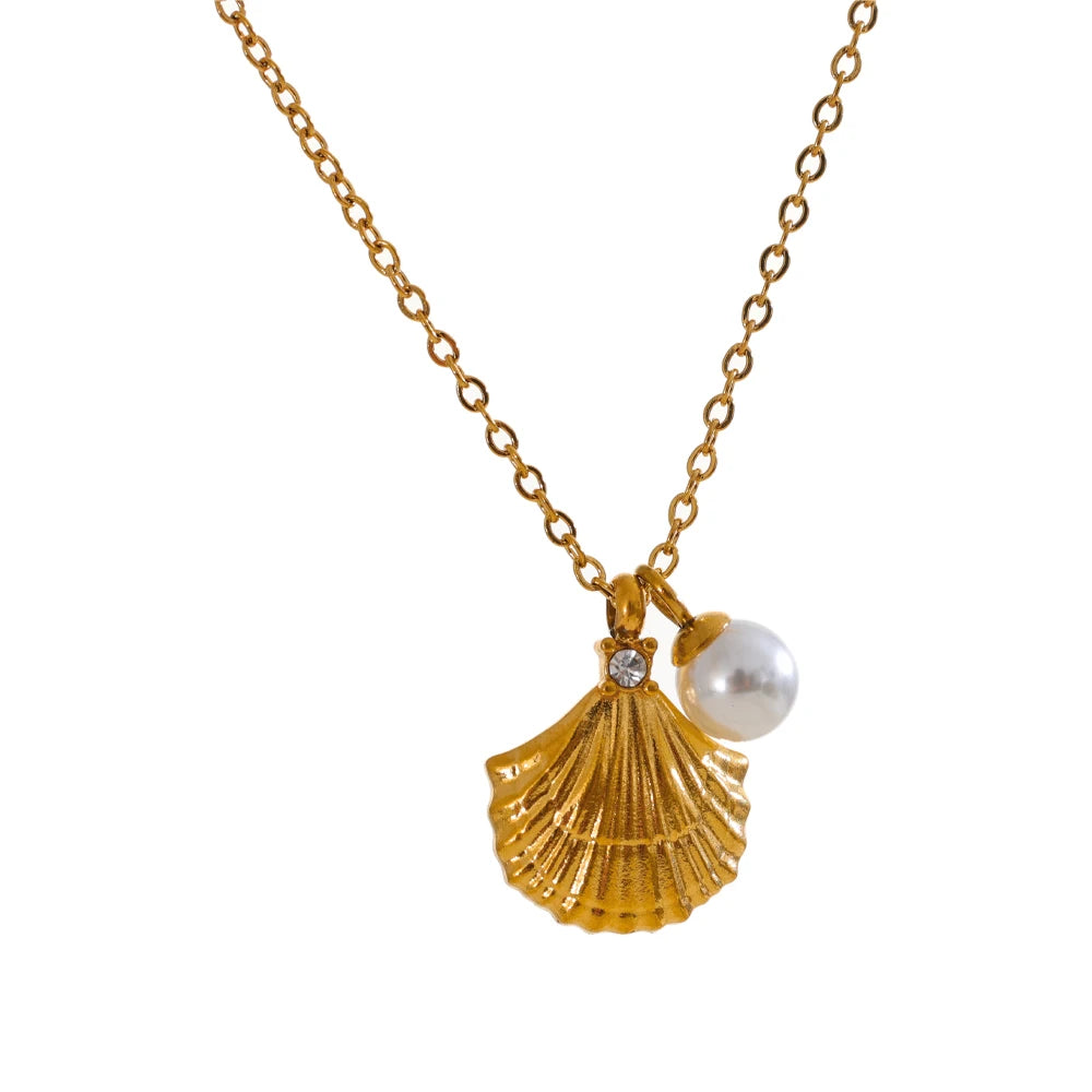 Yhpup Ocean Style Stainless Steel Metal Shell Collar Necklace 18K Gold Color Plated Pendant Stylish Jewelry Trendy