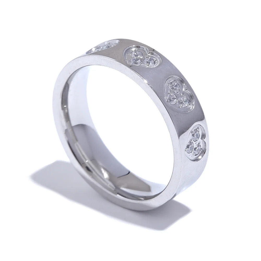 Yhpup Exquisite Cubic Zirconia Heart Stainless Steel Round Fashion Chic Ring Gold Silver Color Charm Finger Bling Jewelry Gift
