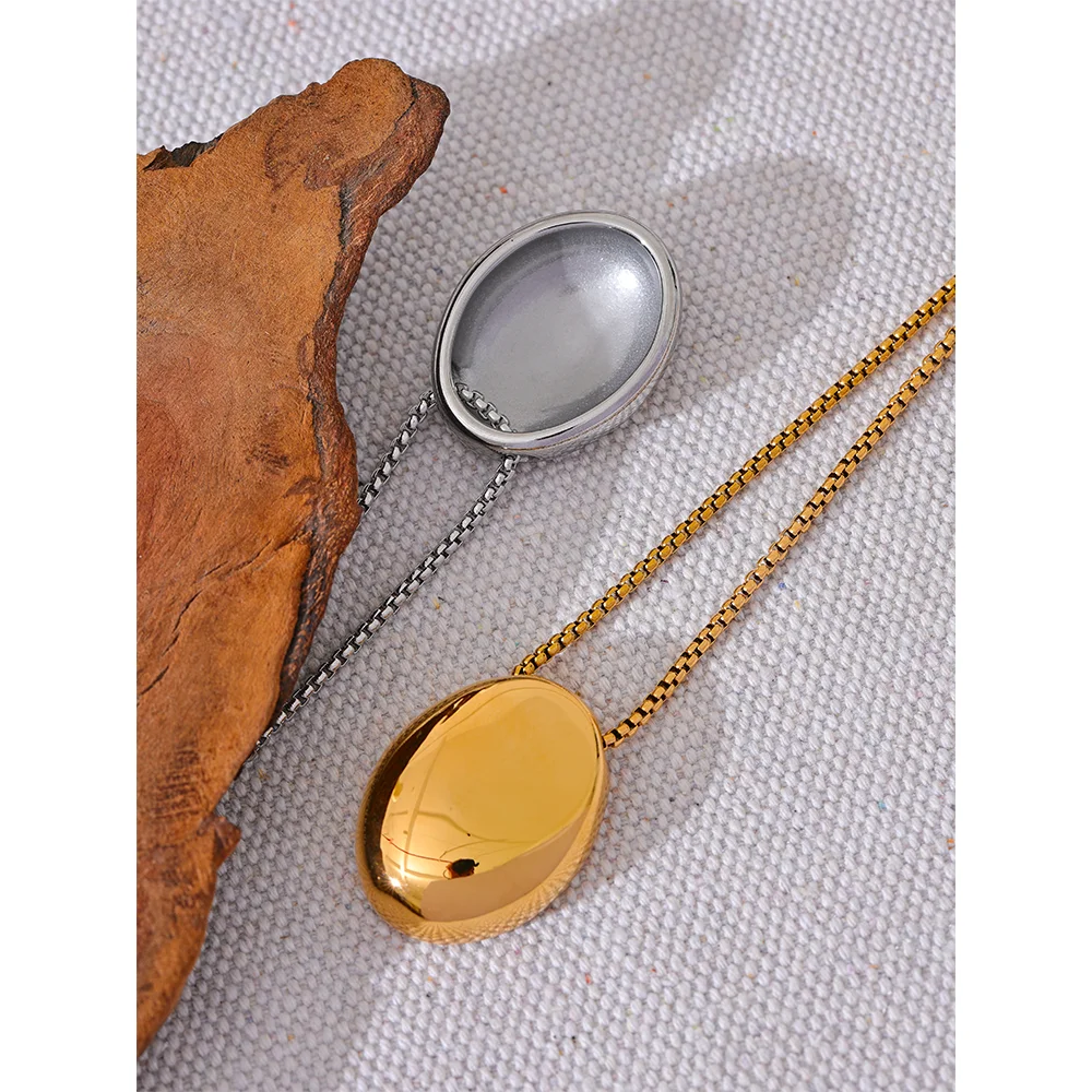 Yhpup 70cm Minimalist Long Unisex Sweater Chain Jewelry 316l Stainless Steel Oval Pendant Necklace for Men Women Waterproof