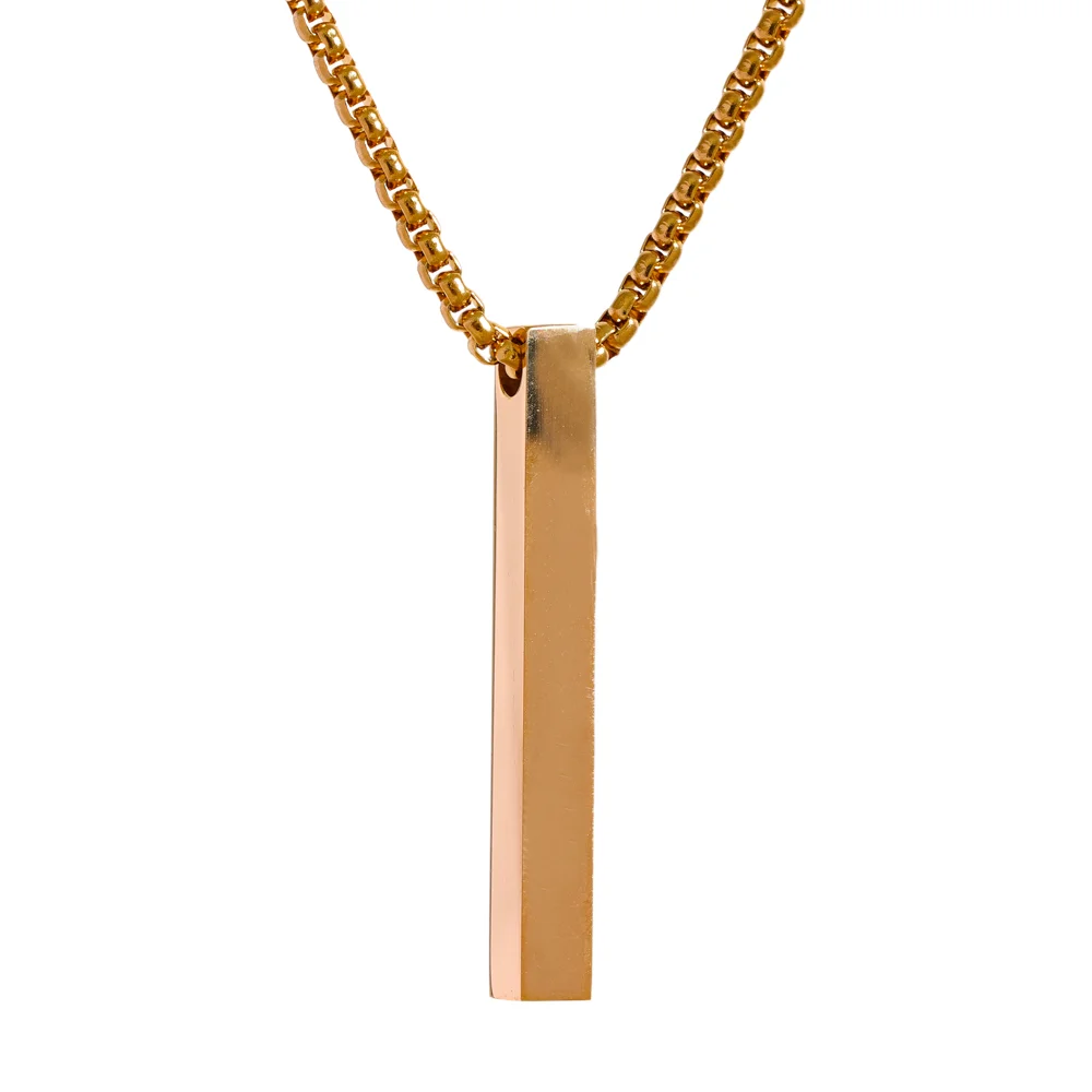 Yhpup Gold Silver Black Color Stainless Steel Long Square Men Pendant Necklace Waterproof Daily Minimalist Punk Classic Jewelry