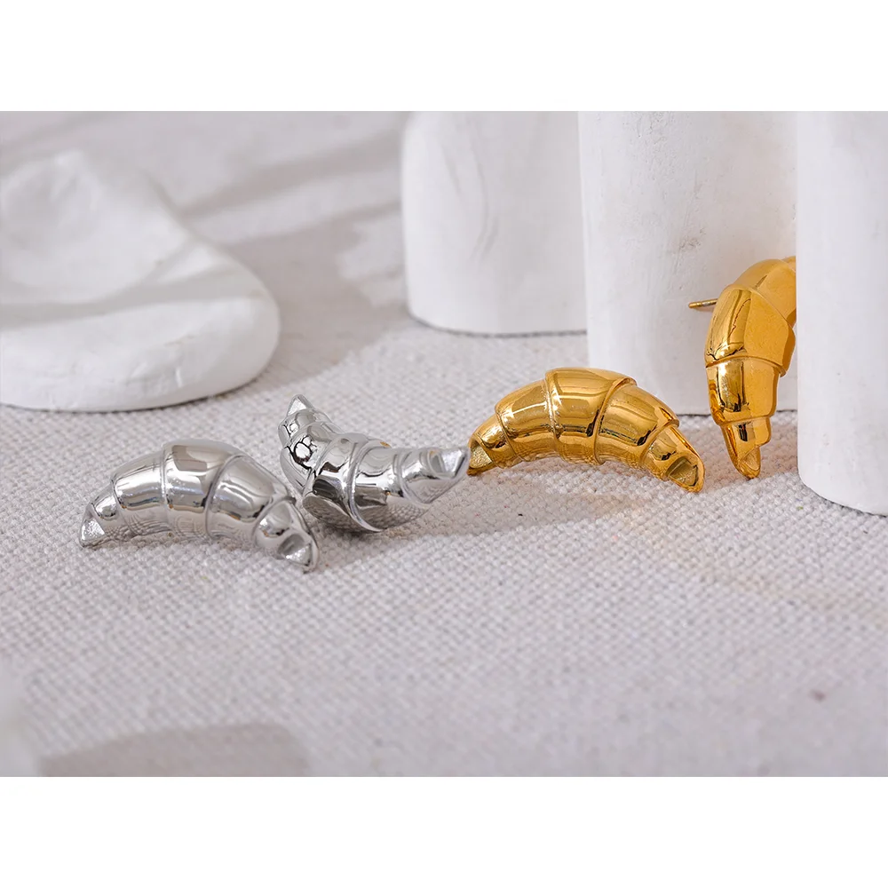 Yhpup 316l Stainless Steel Croissant Stud Earrings Women Metal Vintage 18K Gold Plated Rust Proof Statement Fashion Jewelry Gift