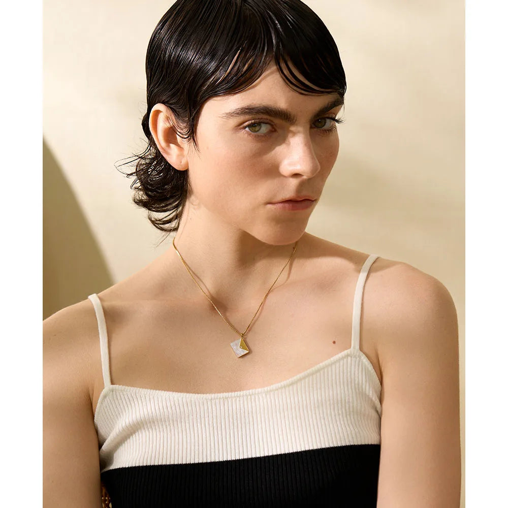 Yhpup Fashion Envelope Natural Shell Pendant Stainless Steel Chic Necklace for Women Stylish 18K PVD Plated Jewelry Bijoux