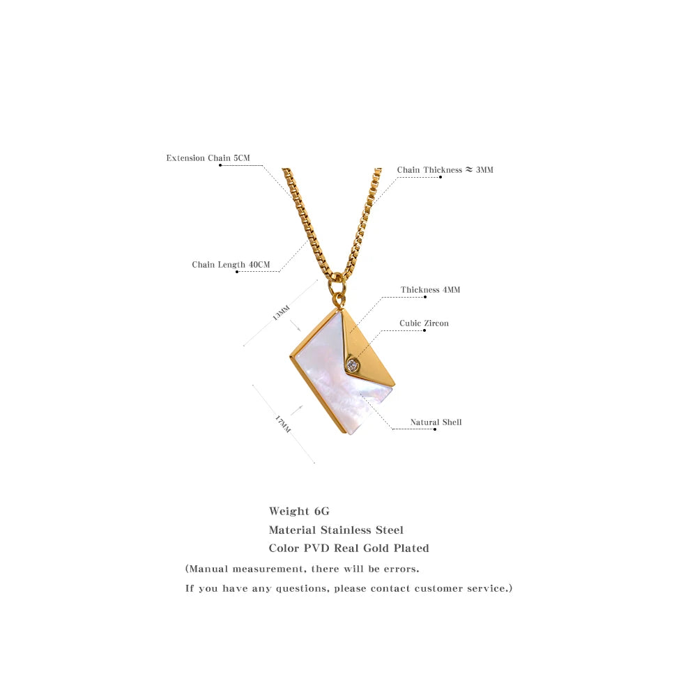 Yhpup Fashion Envelope Natural Shell Pendant Stainless Steel Chic Necklace for Women Stylish 18K PVD Plated Jewelry Bijoux