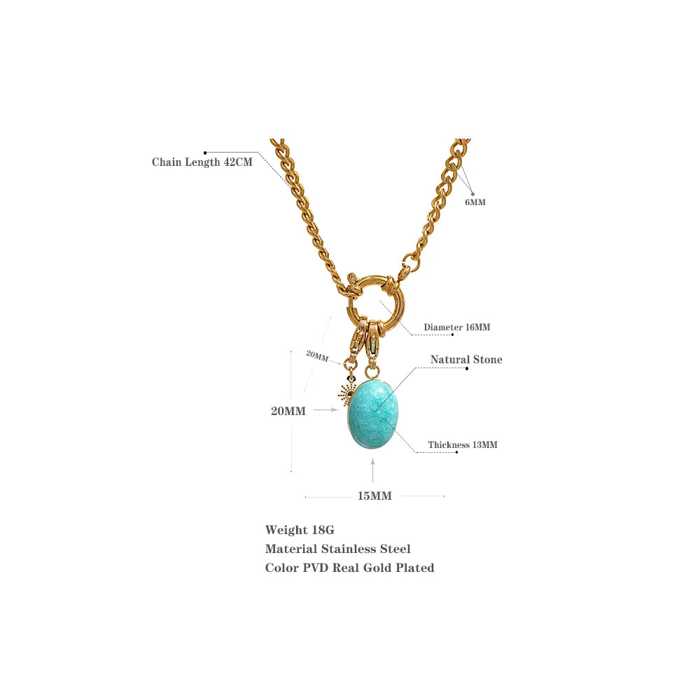 Yhpup Stainless Steel Blue Natural Stone Star Chain Collar Necklace Waterproof Jewelry Delicate Charm Collier for Women