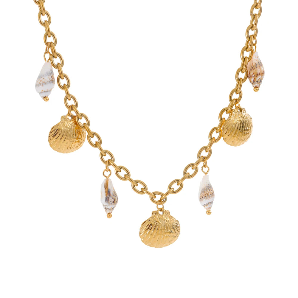 Yhpup Natural Shell 18k Gold Pvd Plated Charm Pendant Handmade Necklace for Women Holiday Fashion Accessories Jewelry Waterproof