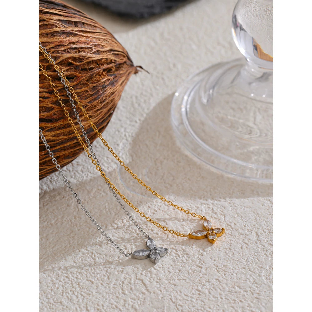 Yhpup Delicate Bling Cubic Zirconia Butterfly Pendant Necklace Gold Silver Color High Quality Fashion Collar Jewelry Waterproof