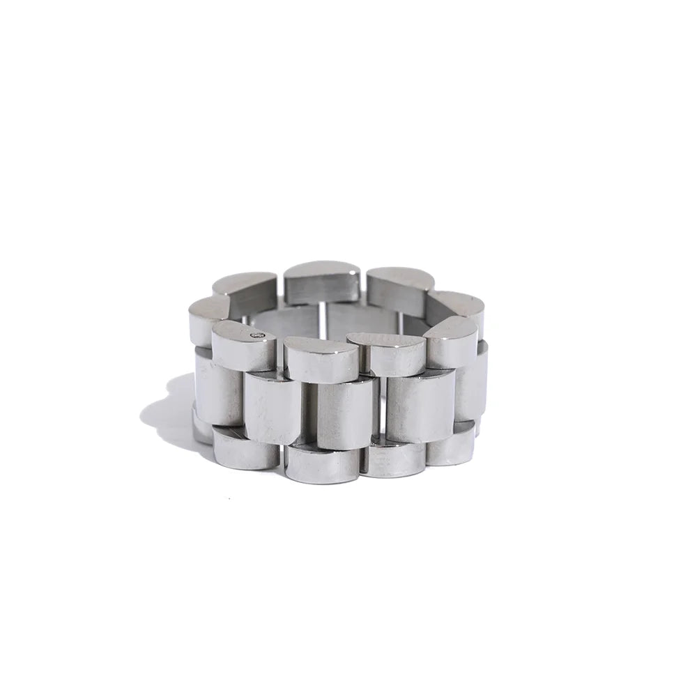 Yhpup New Waterproof Stainless Steel Chain Finger Ring Personalized Metal Texture Rust Proof Charm Fashion Jewelry for Women