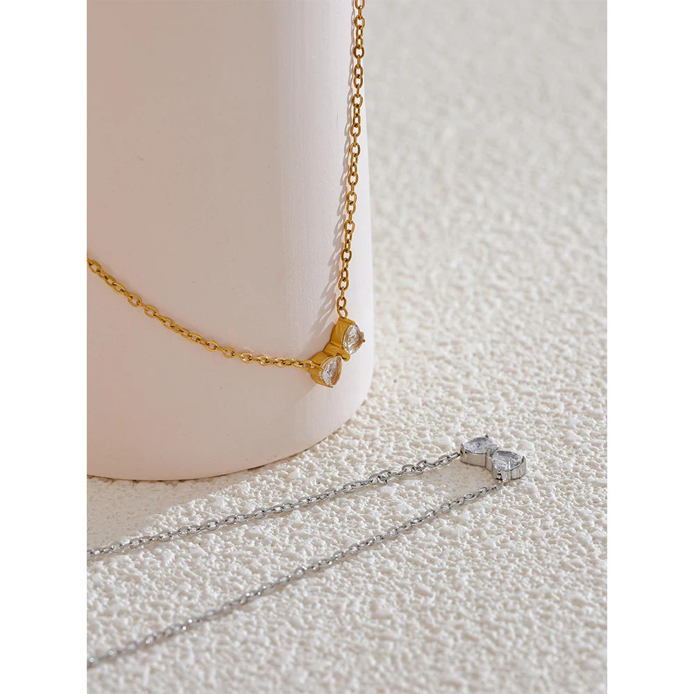 Yhpup Delicate Shiny Cubic Zirconia Bowknot Bow Trendy Necklace 2024 Chic Bling Pendant for Women Premium Waterproof Jewelry