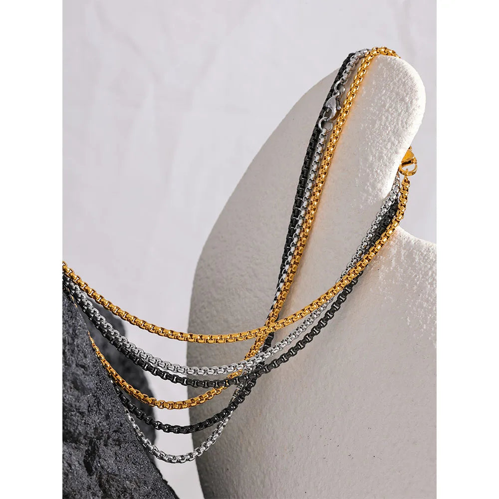 Yhpup Gold Silver Black Color Stainless Steel Long Square Men Pendant Necklace Waterproof Daily Minimalist Punk Classic Jewelry