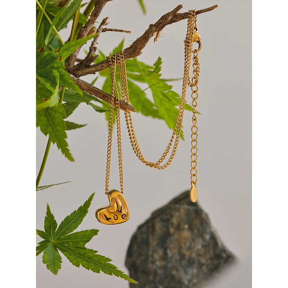 Yhpup Romantic Heart Love Necklace Cast Pendant Crossover Chain 2024 Stainless Steel Waterproof Charm Trendy Jewelry Accessories