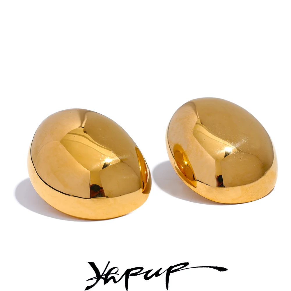 Yhpup Irregular Round Smooth Stainless Steel Metal Trendy Stud Earrings Rust Proof Texture Simple Statement Daily Jewelry Office