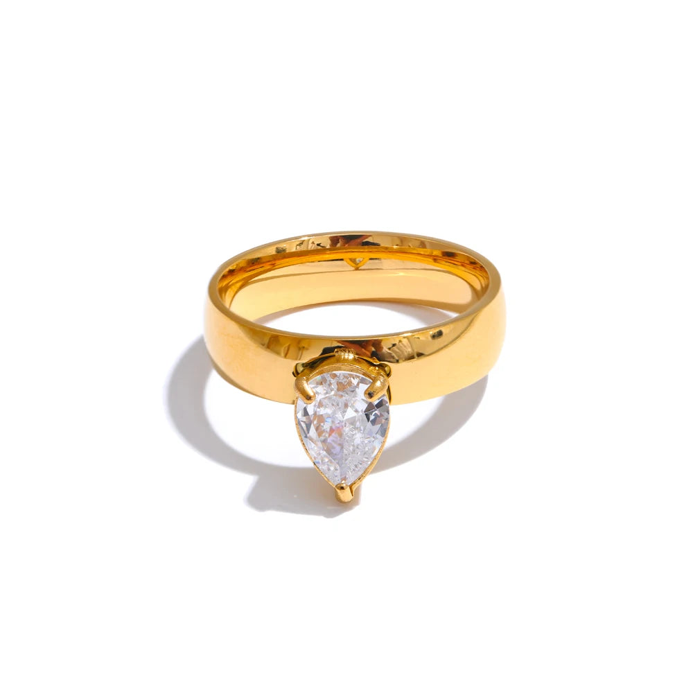 Yhpup AAA Shiny Cubic Zirconia Water Drop Geometric Golden Ring High Quality Delicate Smooth Jewelry Accessories for Women Gift