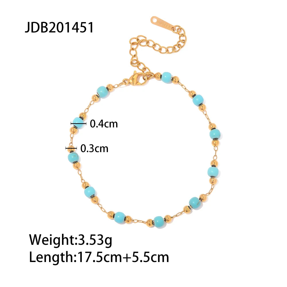 Youthway Fashion Turquoise Stainless Steel 18K Gold Pvd Plated Adjustable Bracelet Waterproof Jewelry Women Gift