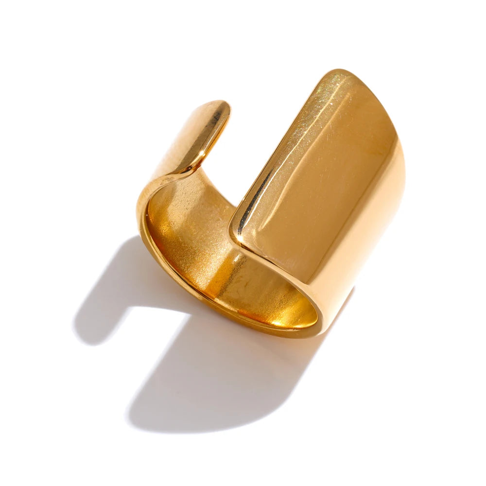 Yhpup Minimalist Smooth Metal Stainless Steel Geometric Open Wider Finger Ring 18K Gold Color Plated Simple Fashion Jewelry