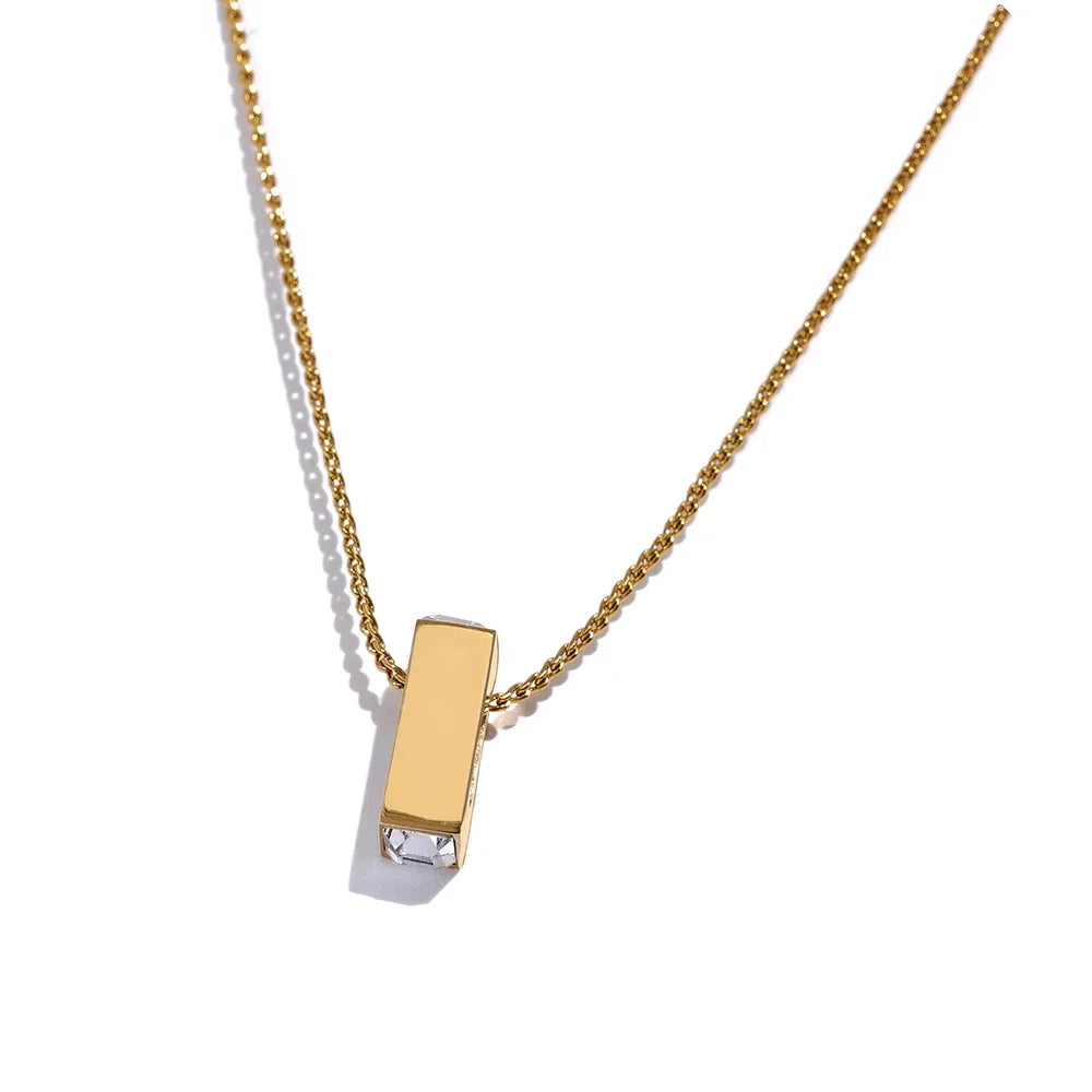 Yhpup Stainless Steel Olive Green Cubic Zirocnia Chic Pendant Necklace for Women Minimalist Charm Korean Fashion Collar Jewelry
