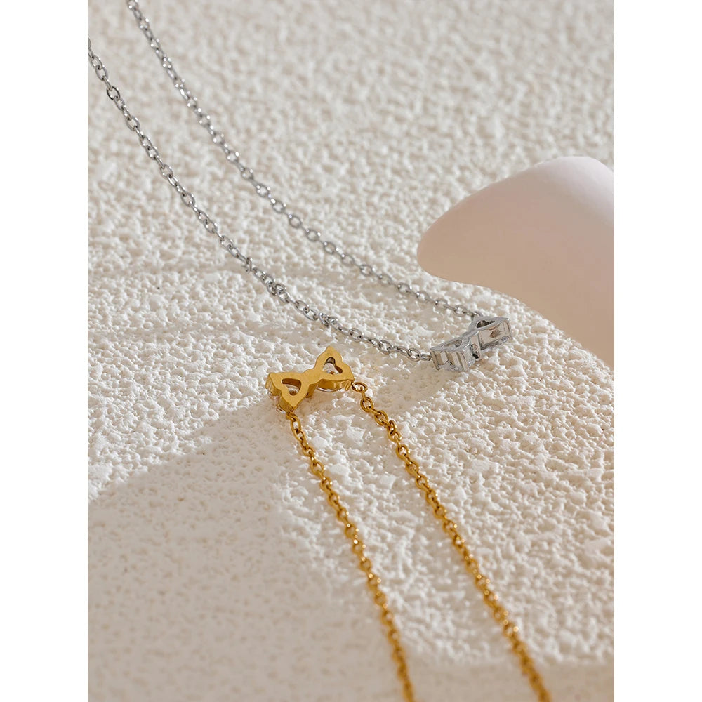 Yhpup Delicate Shiny Cubic Zirconia Bowknot Bow Trendy Necklace 2024 Chic Bling Pendant for Women Premium Waterproof Jewelry